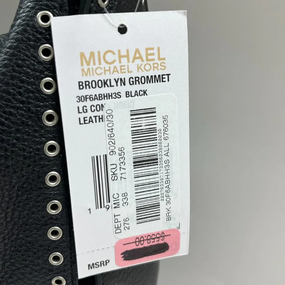 Michael Kors - Brooklyn Grommet Handbag Black Leather/ Silver Accents - NWT